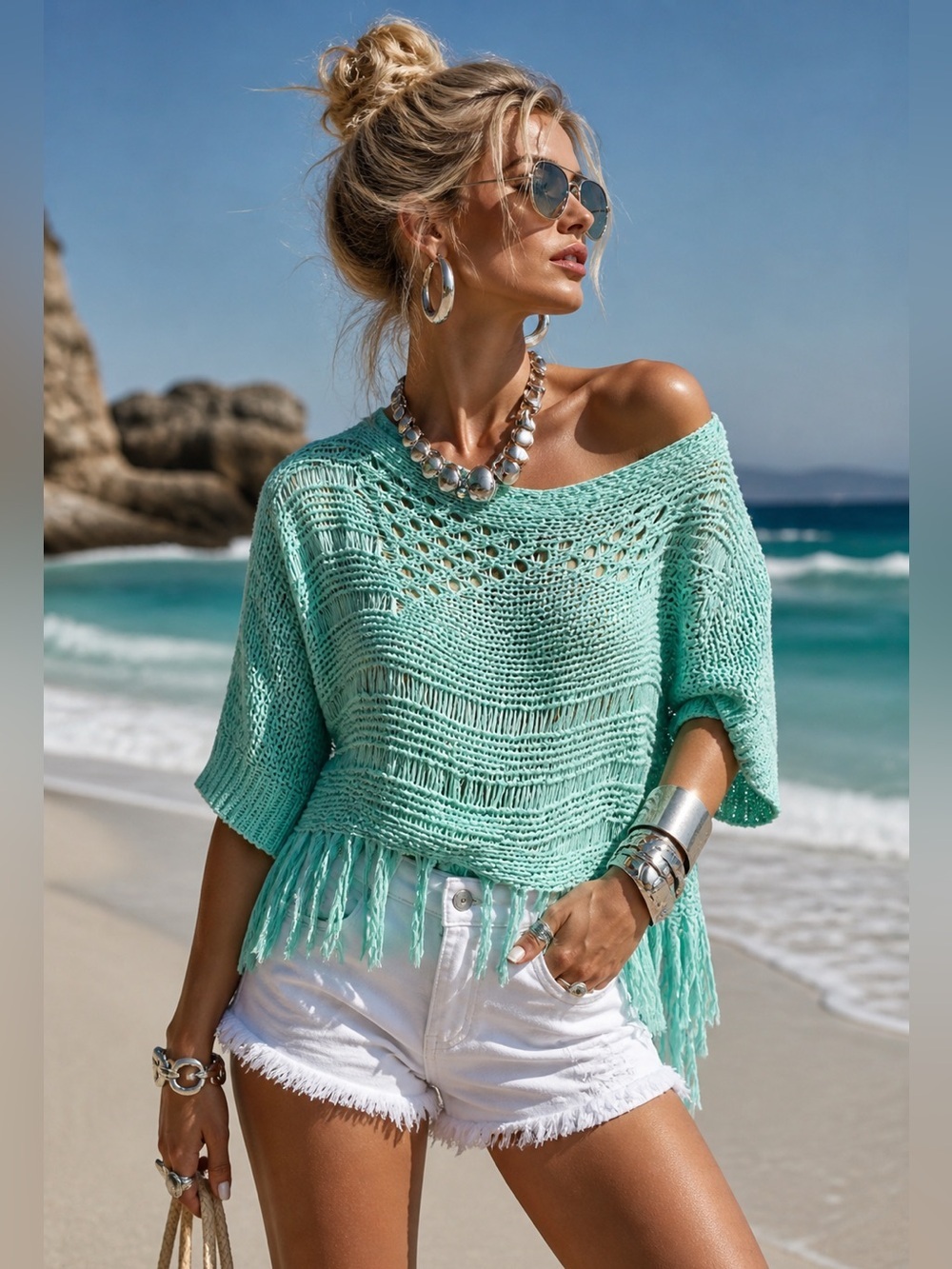 Alberto Makali aqua blue Fringe Sweater